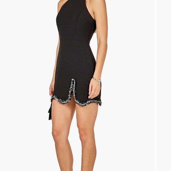 Endless Rose Black Halter Mini Dress with Sequin Trim - Picture 3 of 4